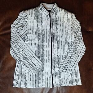 Alex Evenings MP Petite Glitter Metallic Zip Up Jacket White Black Sparkle NWOT